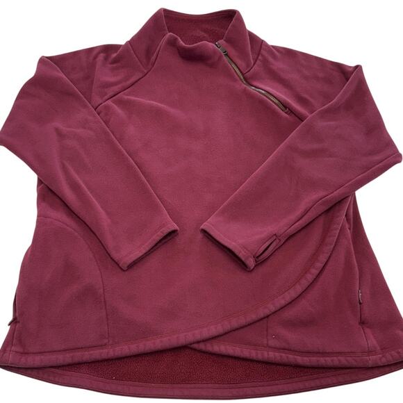 Athleta Pullover Fleece Womens 1X Plus Red Pink Cozy Karma Asym Quarter Zip - Picture 1 of 8